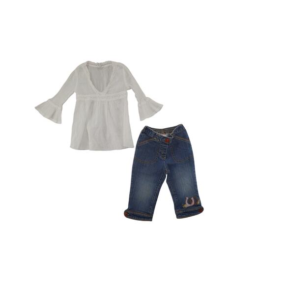 White Boho Blouse + Gymboree Embroidered Horseshoe Jeans Set 18–24 Months - Picture 2 of 7